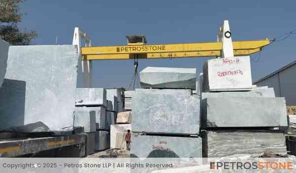 Taj Mahal Quartz Stone Slab 6 Petros® Stone Factory Machinery Ganry Crane